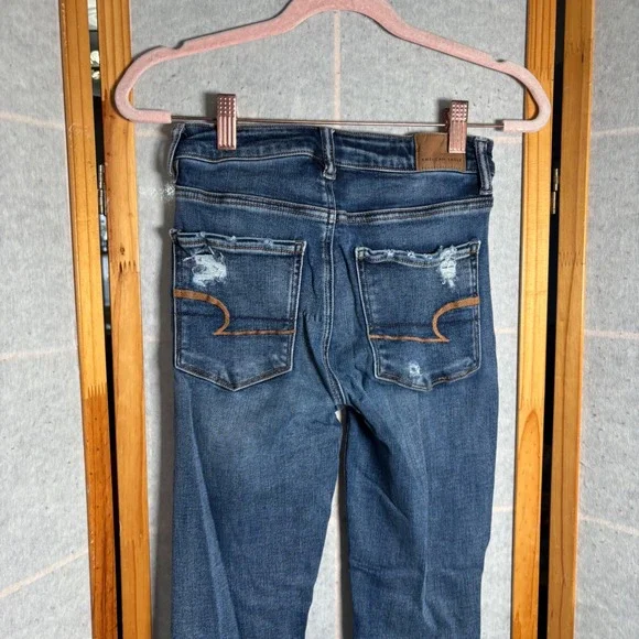 American Eagle Outfitters Womens High Waisted Skinny Jeans Blue Distressed Sz 2 - Picture 10 of 10